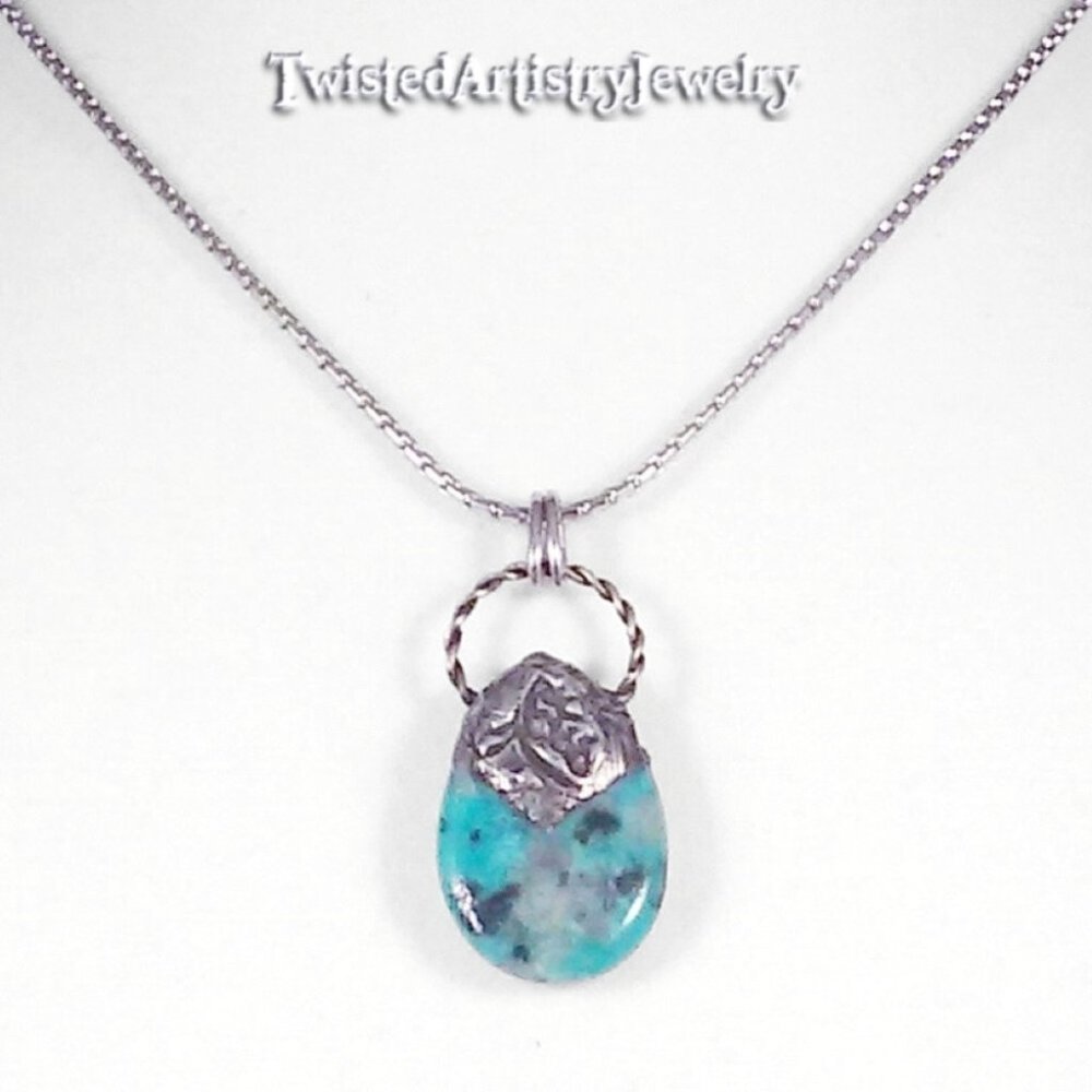 Aqua Kiwi Jasper Teardrop Pendant Necklace